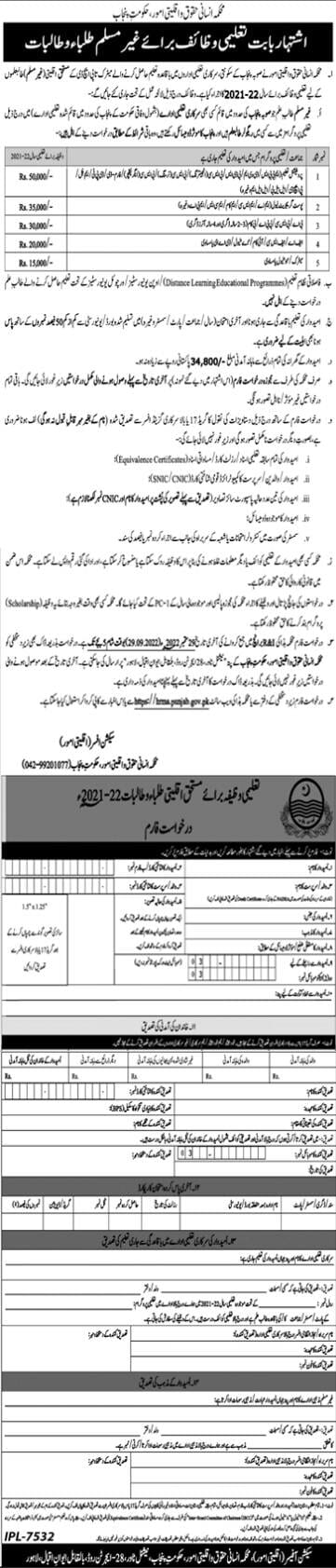 Scholarships 2022 For Minority Students of Punjab, Form Download