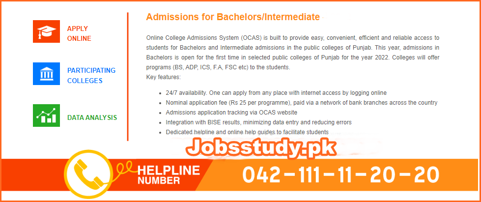 Punjab Govt Colleges Online Admission 2022 Guide Via OCAS Online College Admission System