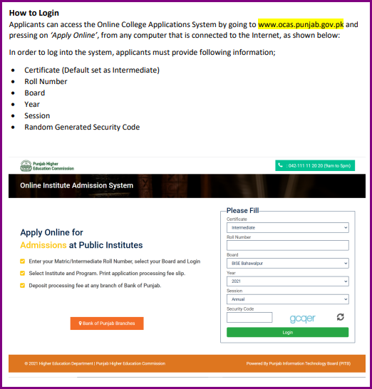 Punjab Govt Colleges Online Admission 2022 Guide Via OCAS Online College Admission System