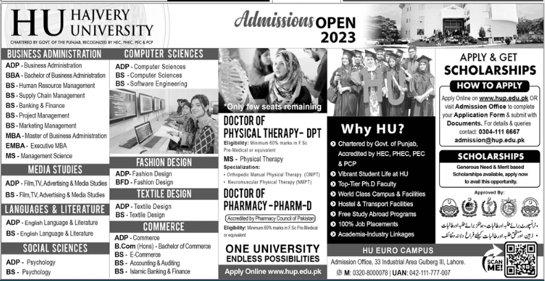 Hajvery University Admission 2023, Last Date, Apply Online, Facilities