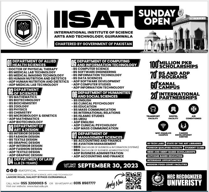 IISAT University Gujranwala Undergraduate Admission 2023, Apply Now