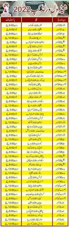 FIFA World Cup Schedule 2022 in Urdu Language For Pakistani Fans of Football