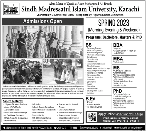  SMIU Karachi Admission 2023 Schedule, Programs & Facilities