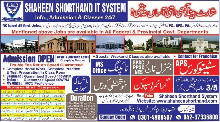 Shaheen College of Shorthand & IT Admission 2024