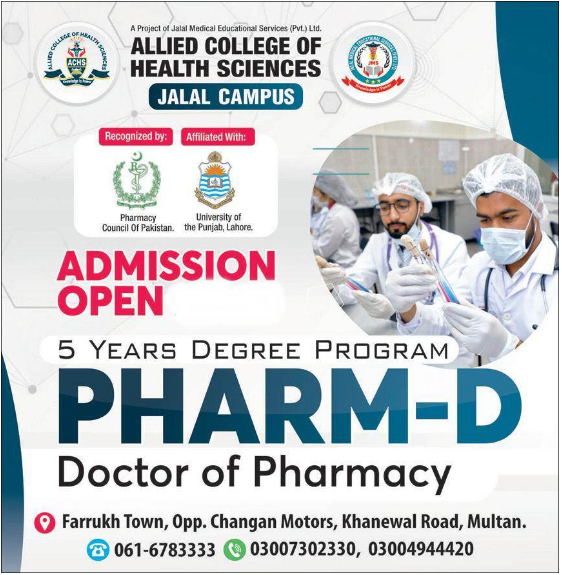 Allied College of Health Sciences Jalal Campus Admission 2024 in Pharm-D