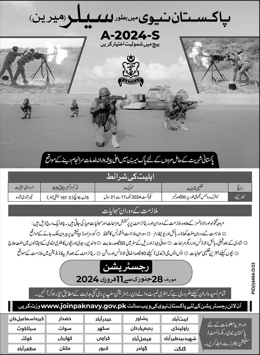 Join Pak Navy as Sailor 2024, Online Registration, Registration Slip, Result