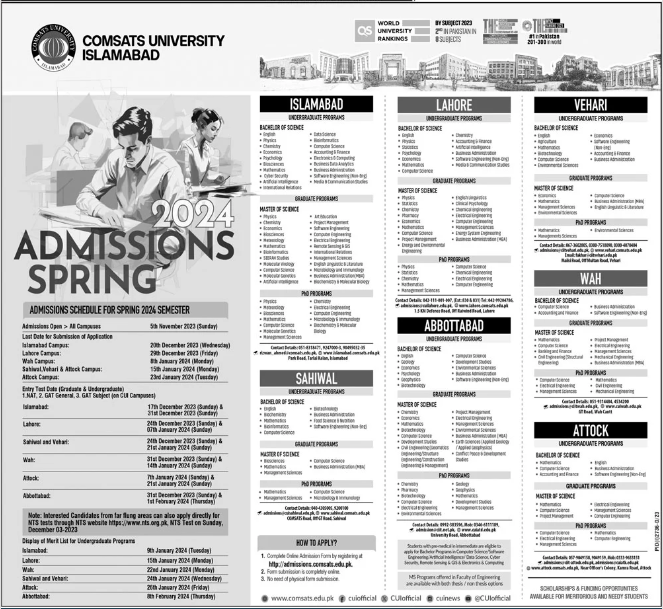 Comsats University CIIT Admission 2024, Apply Online