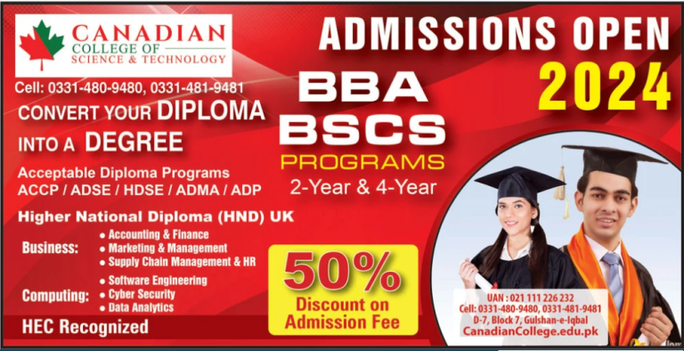 Canadian College of Science & Technology Karachi Admission 2024