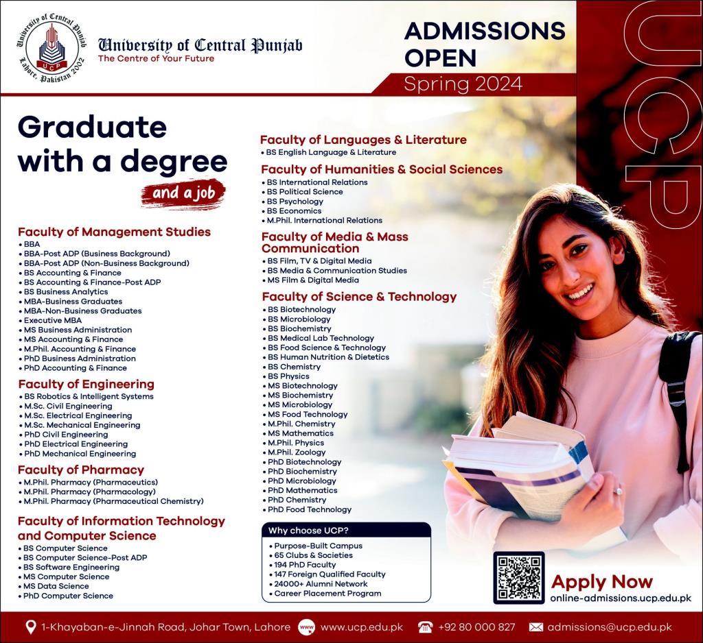 University of Central Punjab UCP Admission 2024, Scholarships