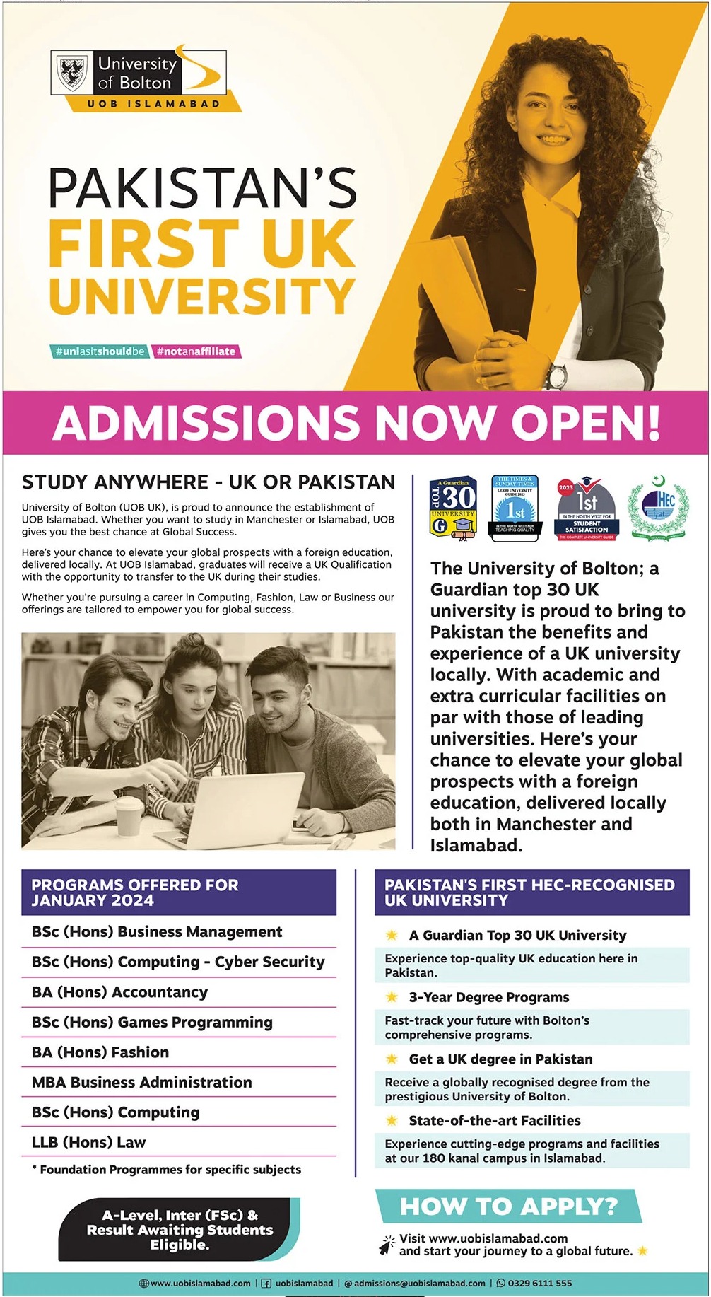 University of Bolton Islamabad Admission 2024