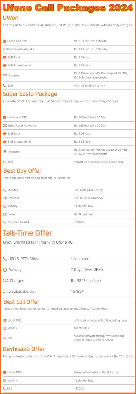 Ufone Prepaid Voice Packages 2024