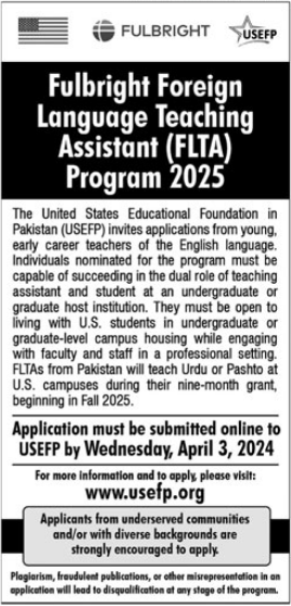 USEFP Fulbright Foreign Language Teaching Assistant Program 2025 (FLTA)